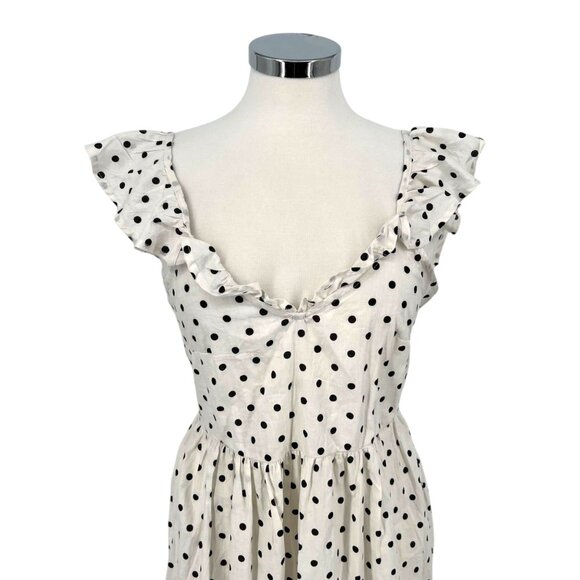 Boohoo Polka Dot Ruffle Midi Dress Open Back Tie Detail White Black Size 8 NWT - Picture 3 of 12